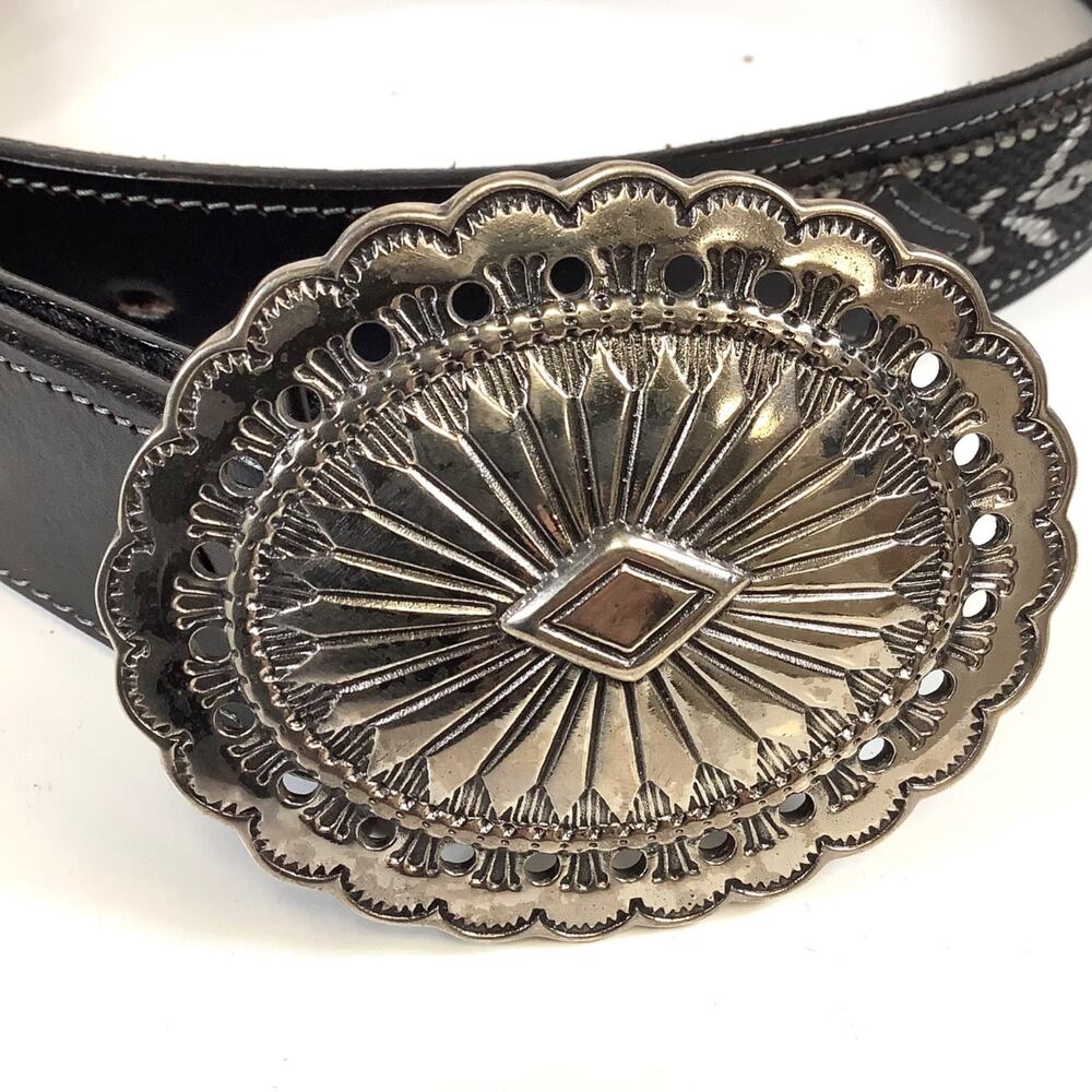 Vtg High Mesa Southwest Western Buckle Solid Bronze Albuquerque Torel Belt Sz 38